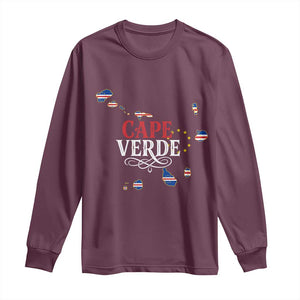 Cabo Verde Islands Flag Map Long Sleeve Shirt Cape Verde Vintage Pride TS02 Maroon Print Your Wear