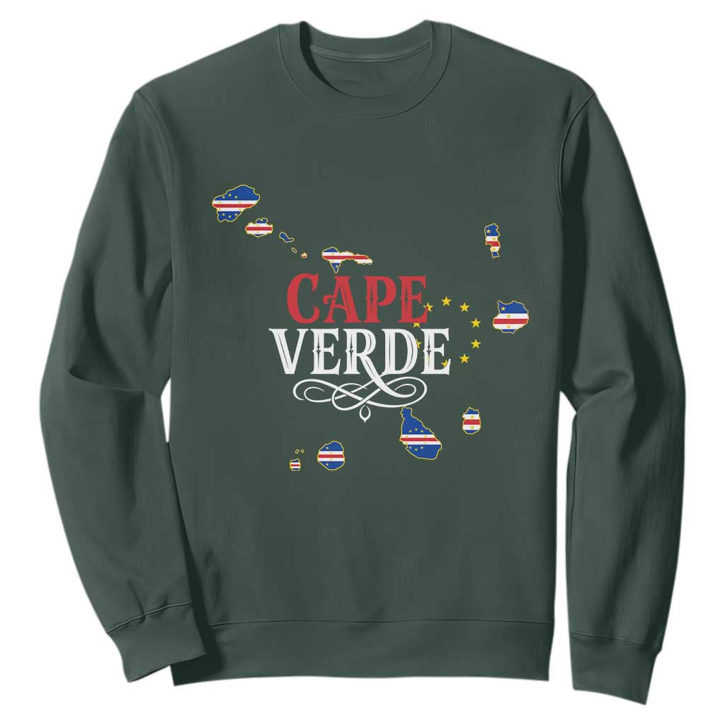 Cabo Verde Islands Flag Map Sweatshirt Cape Verde Vintage Pride TS02 Dark Forest Green Print Your Wear