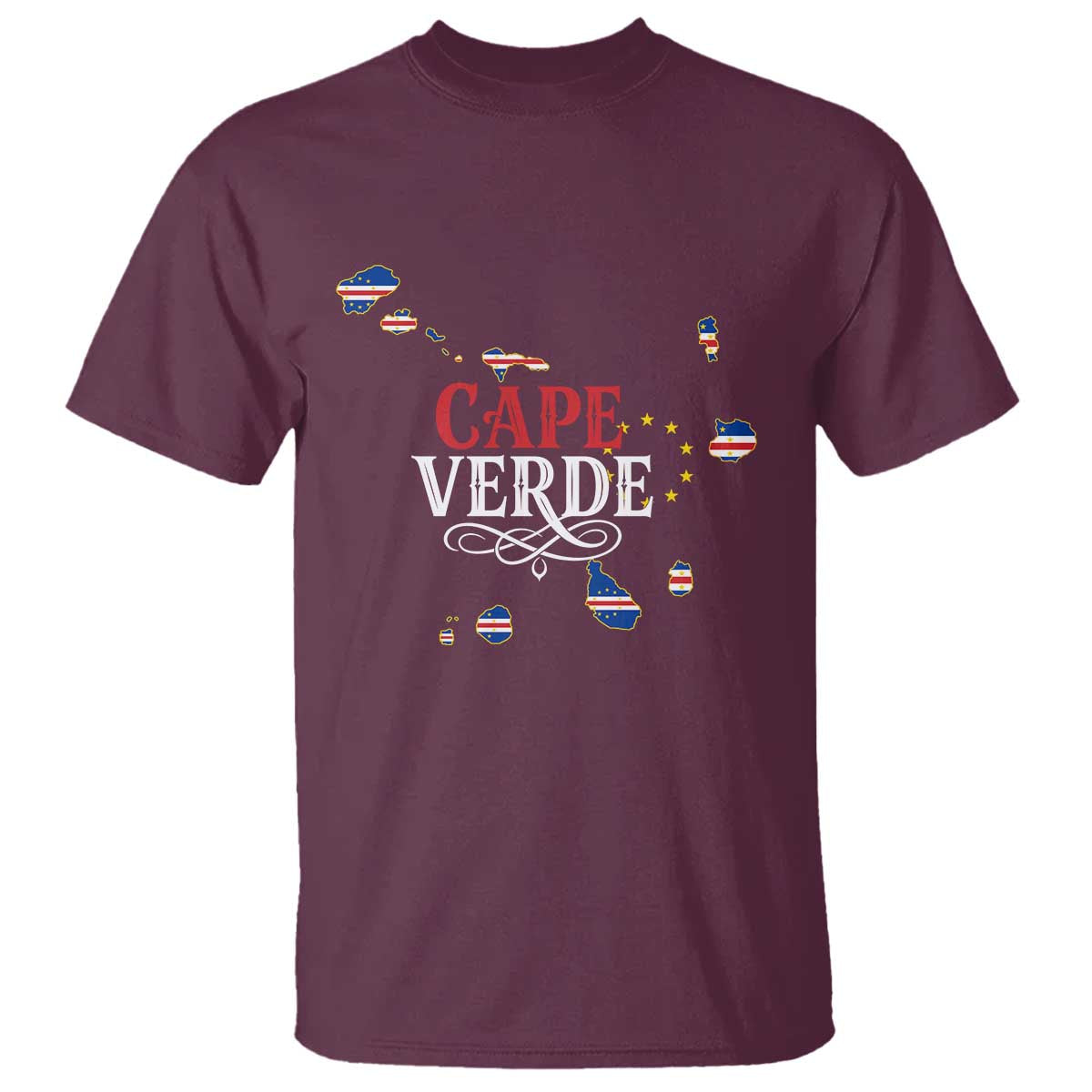 Cabo Verde Islands Flag Map T Shirt Cape Verde Vintage Pride TS02 Maroon Print Your Wear