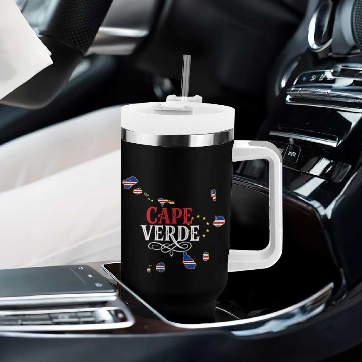 Cabo Verde Islands Flag Map Tumbler With Handle Cape Verde Vintage Pride TS02 Print Your Wear