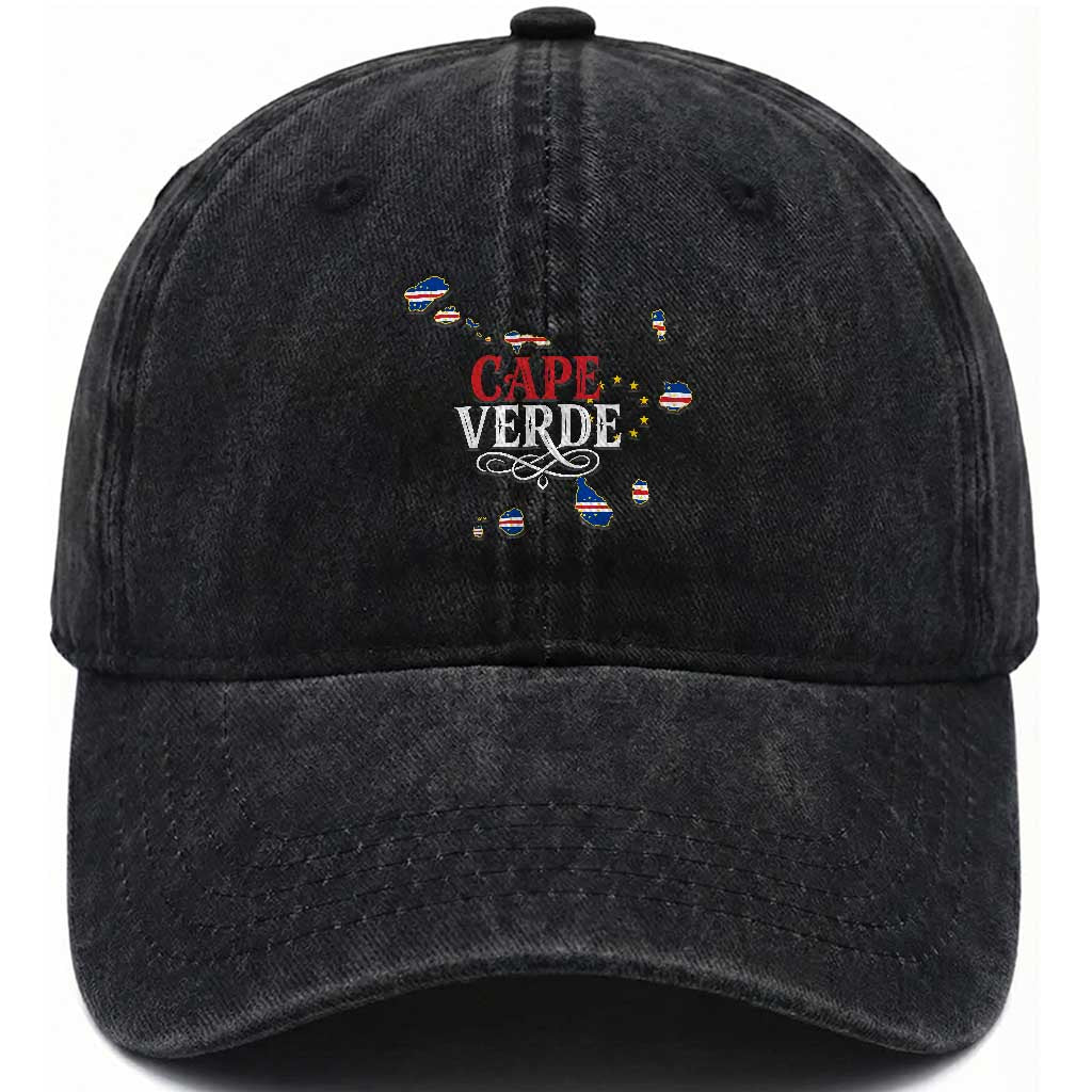 Cabo Verde Islands Flag Map Washed Cotton Baseball Cap Cape Verde Vintage Pride TS02 Print Your Wear