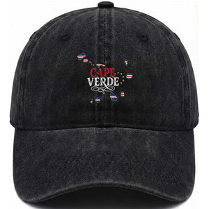 Cabo Verde Islands Flag Map Washed Cotton Baseball Cap Cape Verde Vintage Pride TS02 Print Your Wear