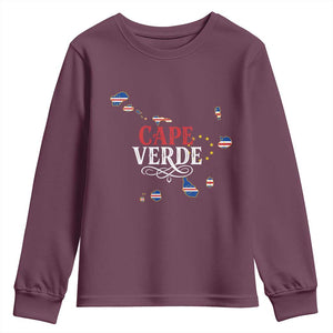 Cabo Verde Islands Flag Map Youth Sweatshirt Cape Verde Vintage Pride TS02 Maroon Print Your Wear
