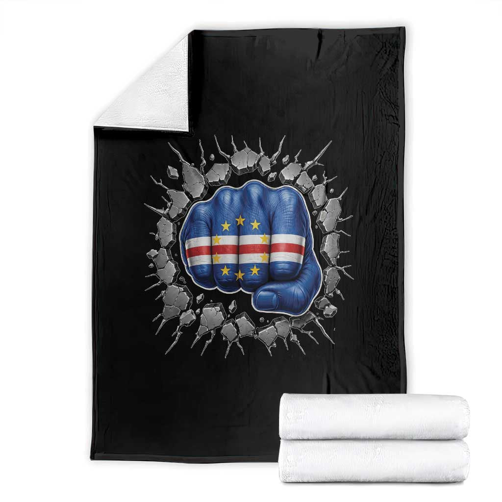 Cape Verde Flag Fist Power Stone Wall Break Graphic Throw Blanket Cabo Verde Strong Roots National Pride TS02 Black Print Your Wear
