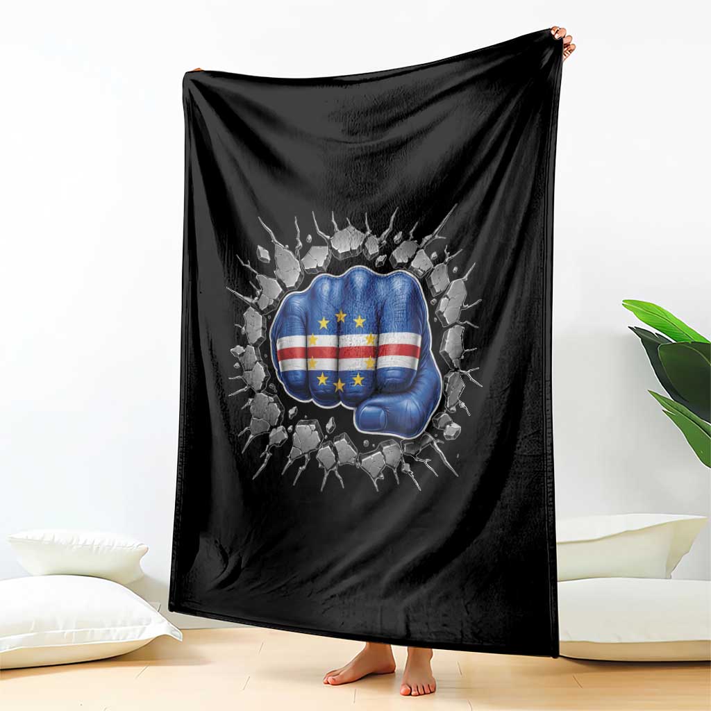 Cape Verde Flag Fist Power Stone Wall Break Graphic Throw Blanket Cabo Verde Strong Roots National Pride TS02 Print Your Wear