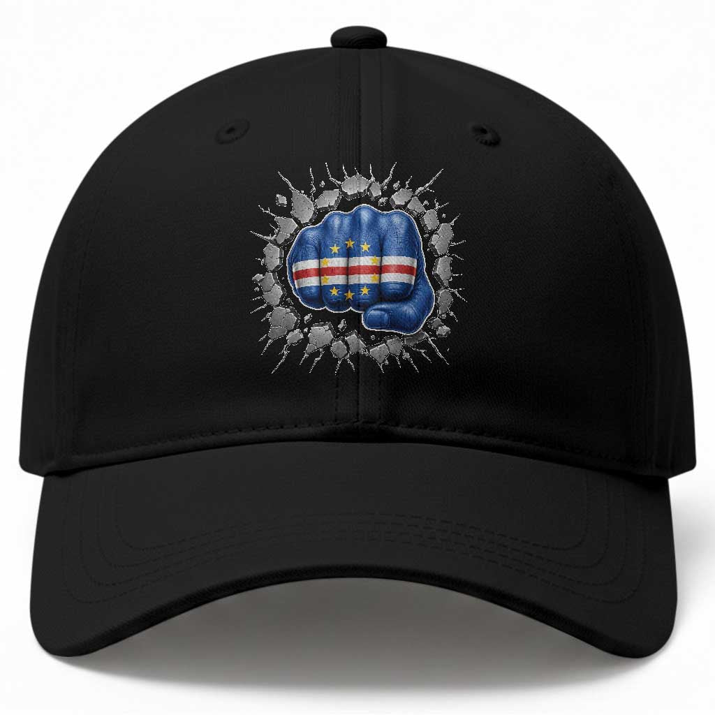 Cape Verde Flag Fist Power Stone Wall Break Graphic Baseball Cap Cabo Verde Strong Roots National Pride TS02 Print Your Wear