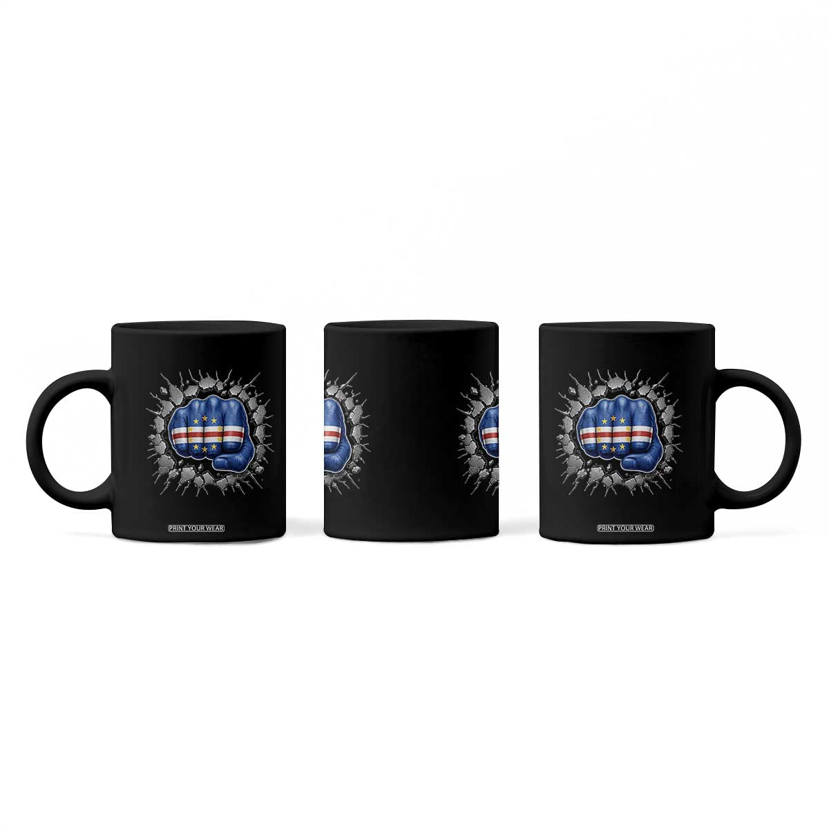 Cape Verde Flag Fist Power Stone Wall Break Graphic Coffee Mug Cabo Verde Strong Roots National Pride TS02 Print Your Wear