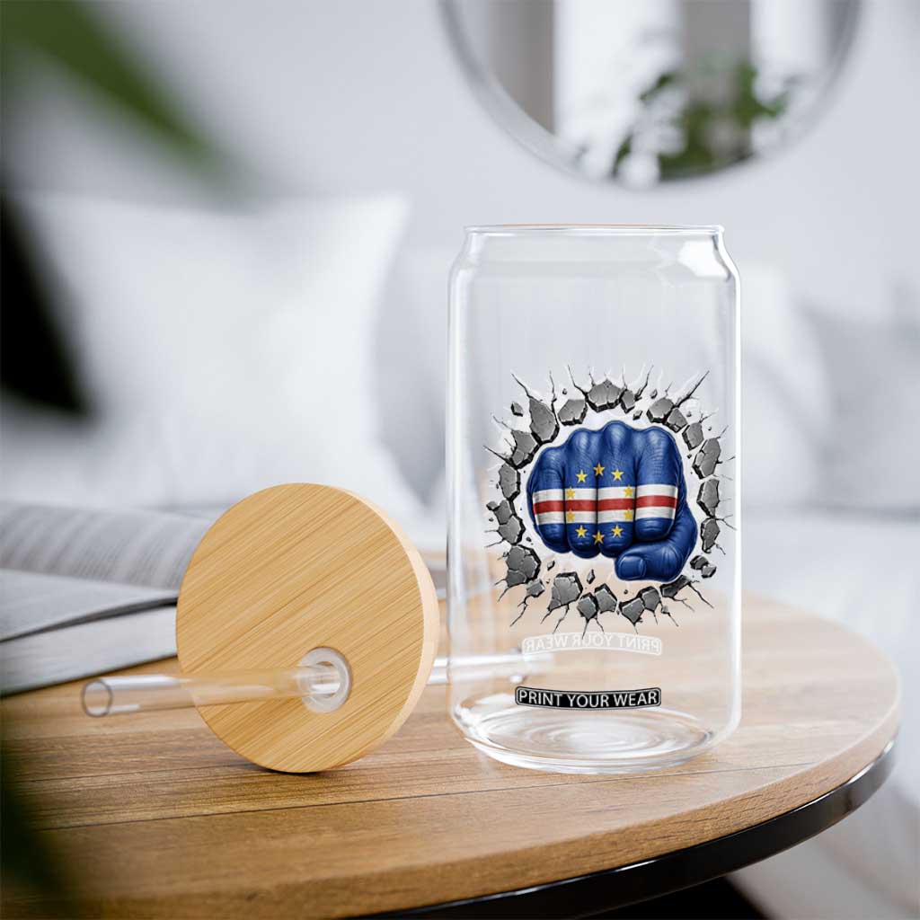 Cape Verde Flag Fist Power Stone Wall Break Graphic Glass Can Cabo Verde Strong Roots National Pride TS02 Print Your Wear