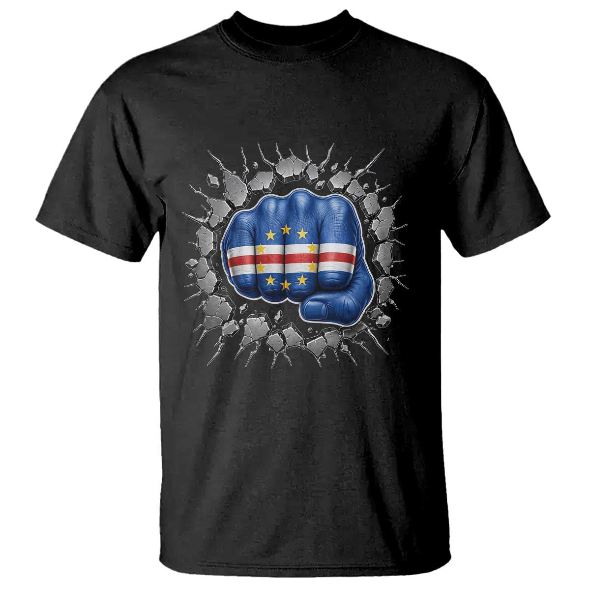 Cape Verde Flag Fist Power Stone Wall Break Graphic T Shirt Cabo Verde Strong Roots National Pride TS02 Black Print Your Wear