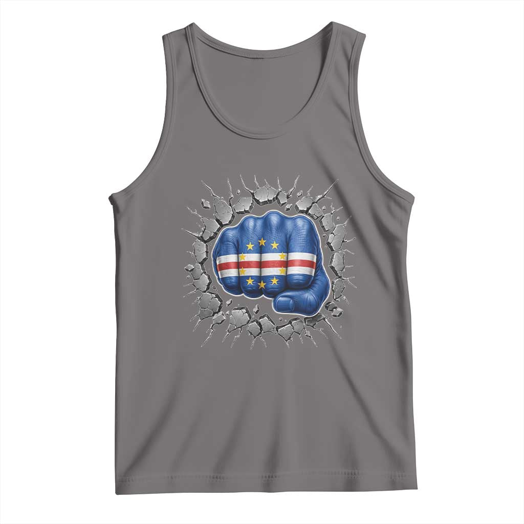 Cape Verde Flag Fist Power Stone Wall Break Graphic Tank Top Cabo Verde Strong Roots National Pride TS02 Deep Heather Print Your Wear