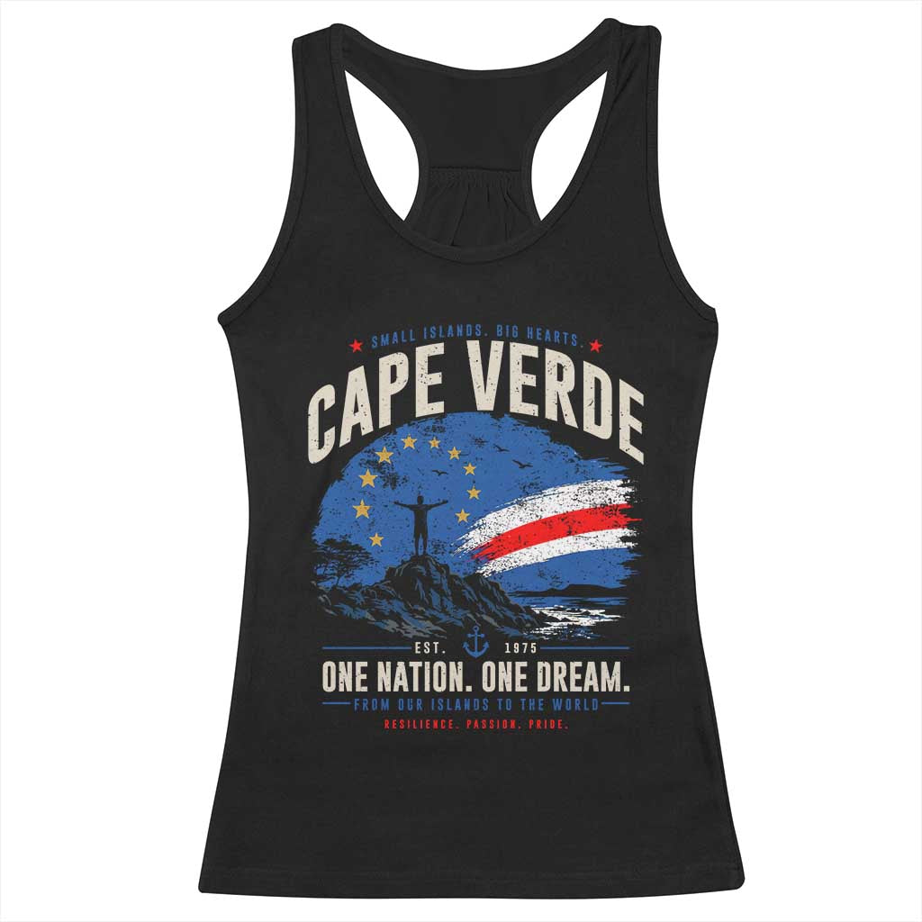 Cape Verde Small Islands Big Hearts Pride Racerback Tank Top Cabo Verde One Nation One Dream Distressed Flag TS02 Black Print Your Wear