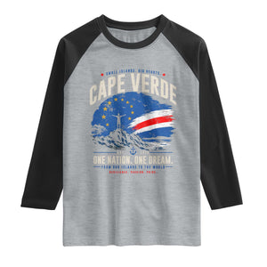 Cape Verde Small Islands Big Hearts Pride Raglan Shirt Cabo Verde One Nation One Dream Distressed Flag TS02 Heather Gray Black Print Your Wear
