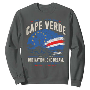 Cape Verde Small Islands Big Hearts Pride Sweatshirt Cabo Verde One Nation One Dream Distressed Flag TS02 Dark Heather Print Your Wear