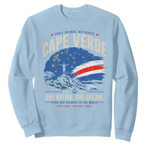 Cape Verde Small Islands Big Hearts Pride Sweatshirt Cabo Verde One Nation One Dream Distressed Flag TS02 Light Blue Print Your Wear