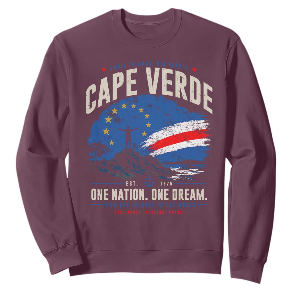 Cape Verde Small Islands Big Hearts Pride Sweatshirt Cabo Verde One Nation One Dream Distressed Flag TS02 Maroon Print Your Wear