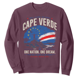 Cape Verde Small Islands Big Hearts Pride Sweatshirt Cabo Verde One Nation One Dream Distressed Flag TS02 Maroon Print Your Wear