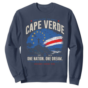 Cape Verde Small Islands Big Hearts Pride Sweatshirt Cabo Verde One Nation One Dream Distressed Flag TS02 Navy Print Your Wear