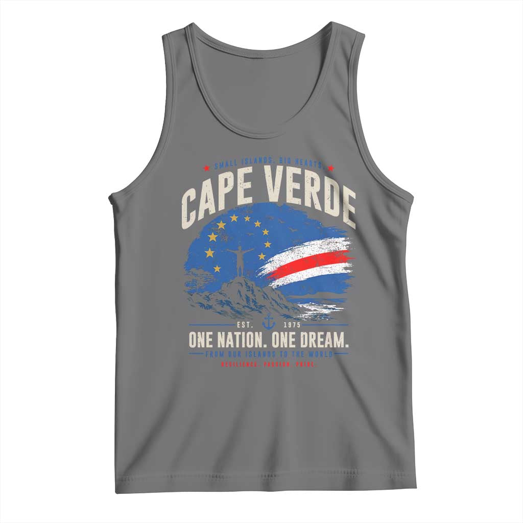 Cape Verde Small Islands Big Hearts Pride Tank Top Cabo Verde One Nation One Dream Distressed Flag TS02 Black Heather Print Your Wear