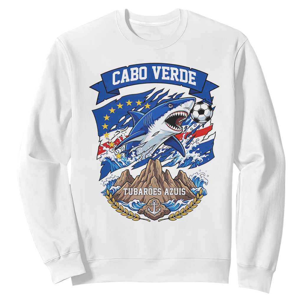 Cabo Verde Tubarões Azuis Soccer Pride Sweatshirt Cape Verde Blue Sharks Football Fans TS02 White Print Your Wear