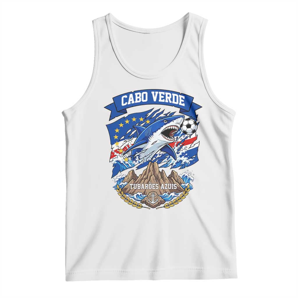 Cabo Verde Tubarões Azuis Soccer Pride Tank Top Cape Verde Blue Sharks Football Fans TS02 White Print Your Wear
