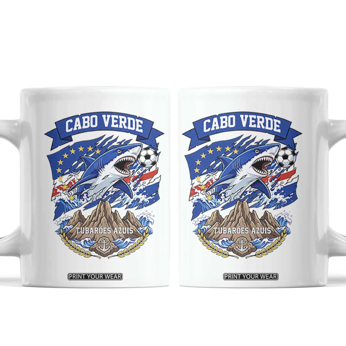 Cabo Verde Tubarões Azuis Soccer Pride Coffee Mug Cape Verde Blue Sharks Football Fans TS02 White Print Your Wear