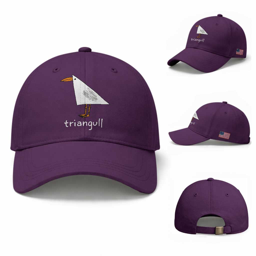 Triangull Funny Triangle Seagull Meme Baseball Cap Geometry Bird Pun Minimalist Coastal Graphic TS02 Baseball Cap Universal Fit Purple Print Your Wear