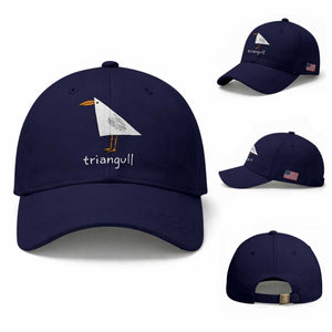 Triangull Funny Triangle Seagull Meme Baseball Cap Geometry Bird Pun Minimalist Coastal Graphic TS02 Baseball Cap Universal Fit Dark Blue Print Your Wear