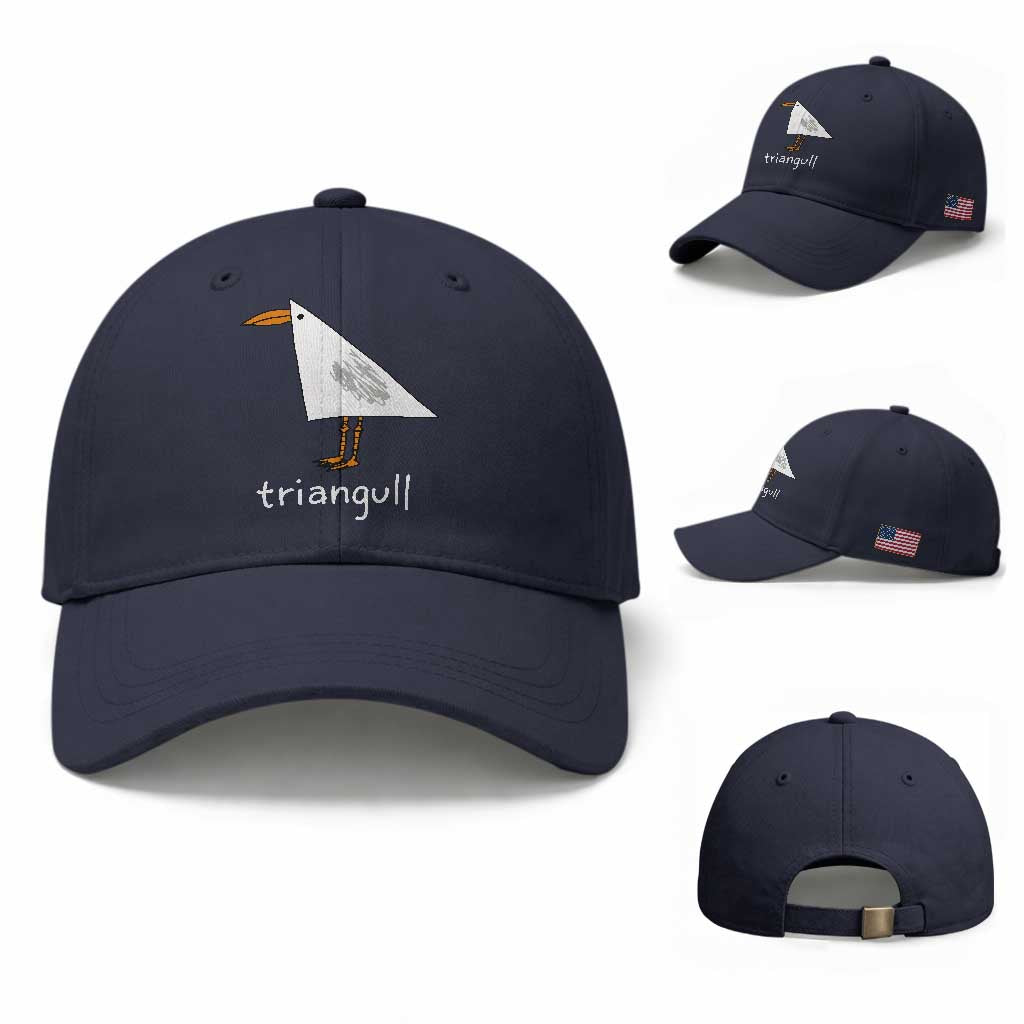 Triangull Funny Triangle Seagull Meme Baseball Cap Geometry Bird Pun Minimalist Coastal Graphic TS02 Baseball Cap Universal Fit Navy Print Your Wear