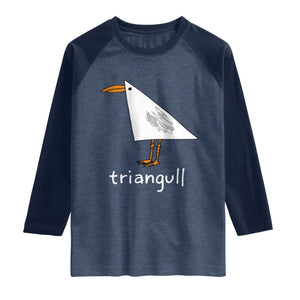 Triangull Funny Triangle Seagull Meme Raglan Shirt Geometry Bird Pun Minimalist Coastal Graphic TS02 Heather Denim Navy Print Your Wear