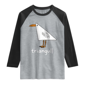 Triangull Funny Triangle Seagull Meme Raglan Shirt Geometry Bird Pun Minimalist Coastal Graphic TS02 Heather Gray Black Print Your Wear