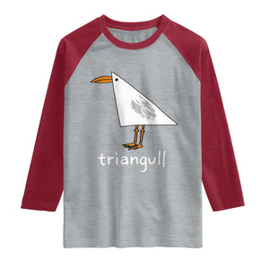 Triangull Funny Triangle Seagull Meme Raglan Shirt Geometry Bird Pun Minimalist Coastal Graphic TS02 Heather Gray Heather Red Print Your Wear