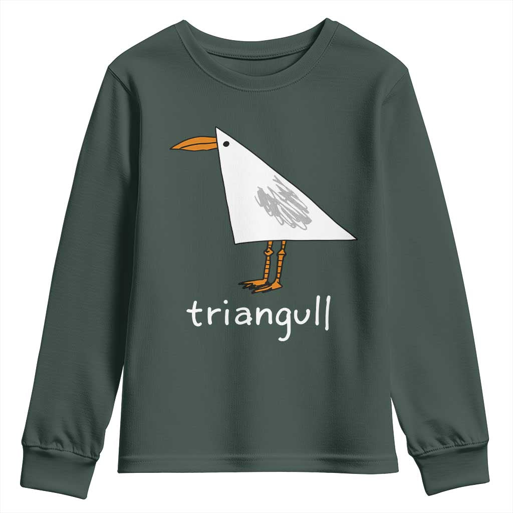 Triangull Funny Triangle Seagull Meme Youth Sweatshirt Geometry Bird Pun Minimalist Coastal Graphic TS02 Dark Forest Green Print Your Wear