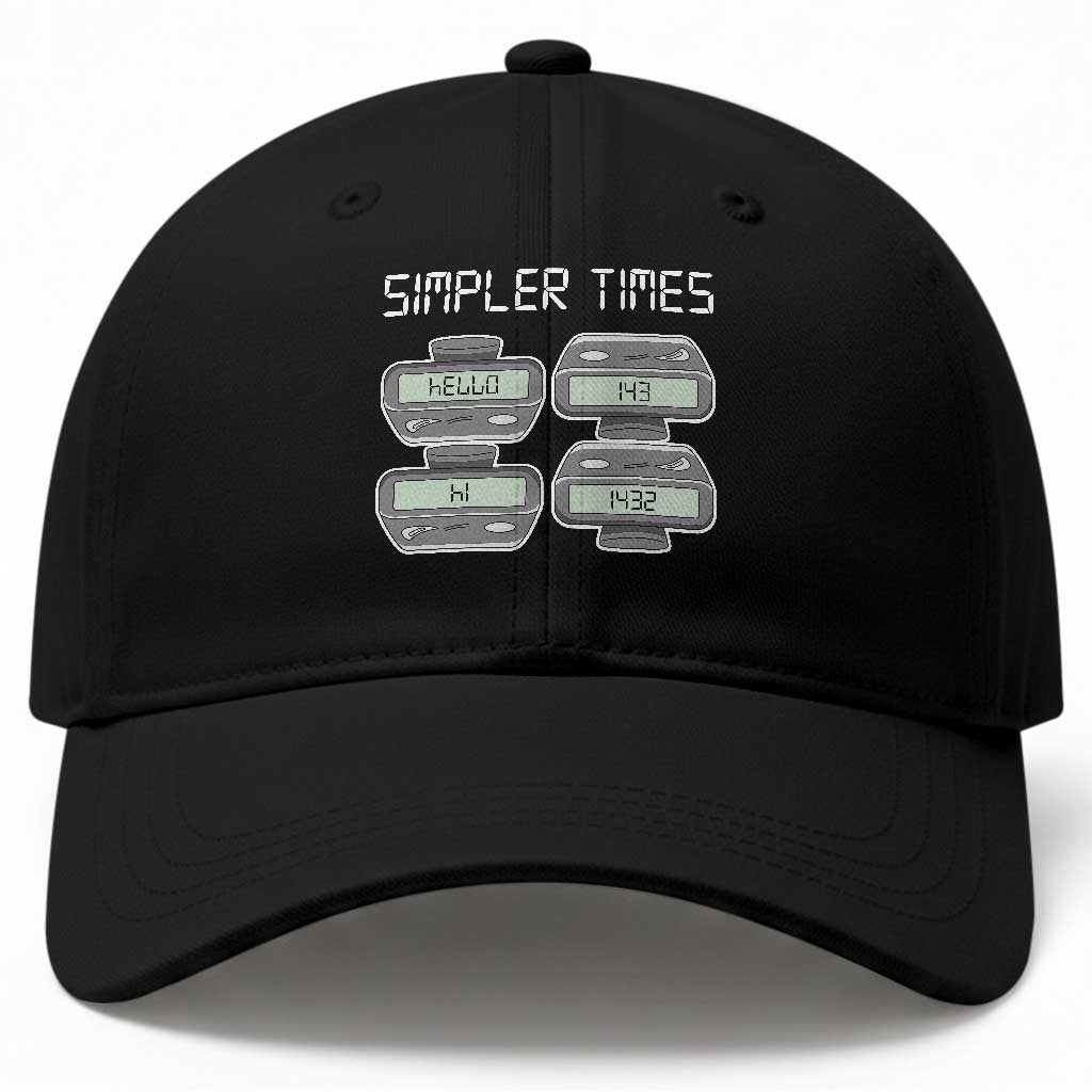 Simpler Times Retro Pager Code Nostalgia 90s Baseball Cap 07734 143 14 1432 Vintage Beeper Graphic