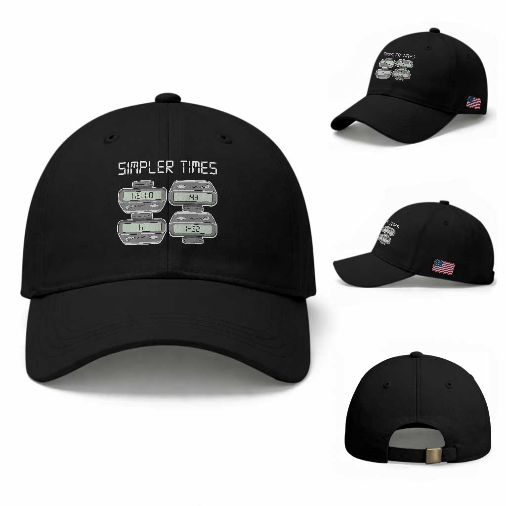 Simpler Times Retro Pager Code Nostalgia 90s Baseball Cap 07734 143 14 1432 Vintage Beeper Graphic