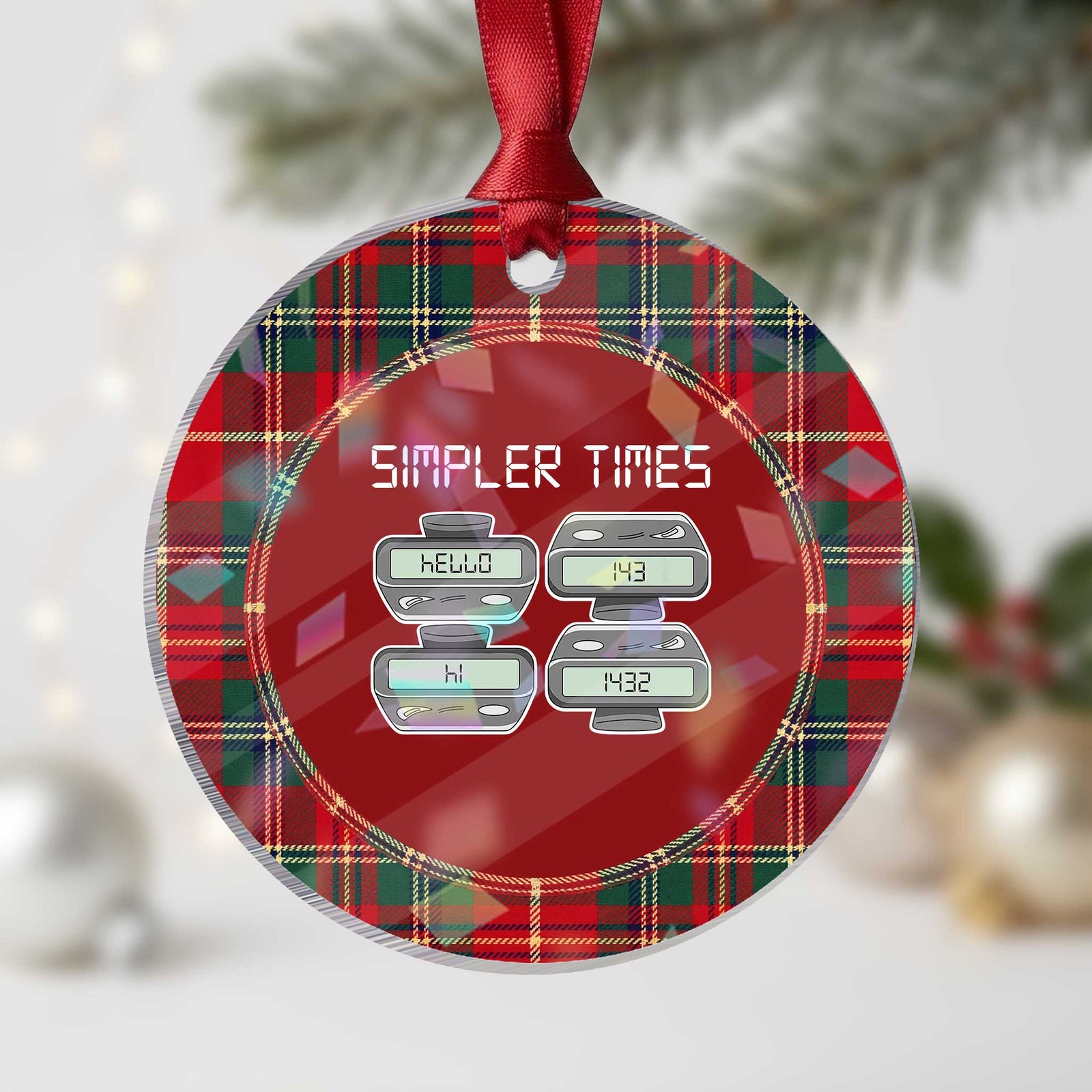 Simpler Times Retro Pager Code Nostalgia 90s Holographic Acrylic Ornament 07734 143 14 1432 Vintage Beeper Graphic