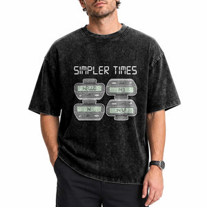 Simpler Times Retro Pager Code Nostalgia 90s Washed Cotton T-Shirt 07734 143 14 1432 Vintage Beeper Graphic