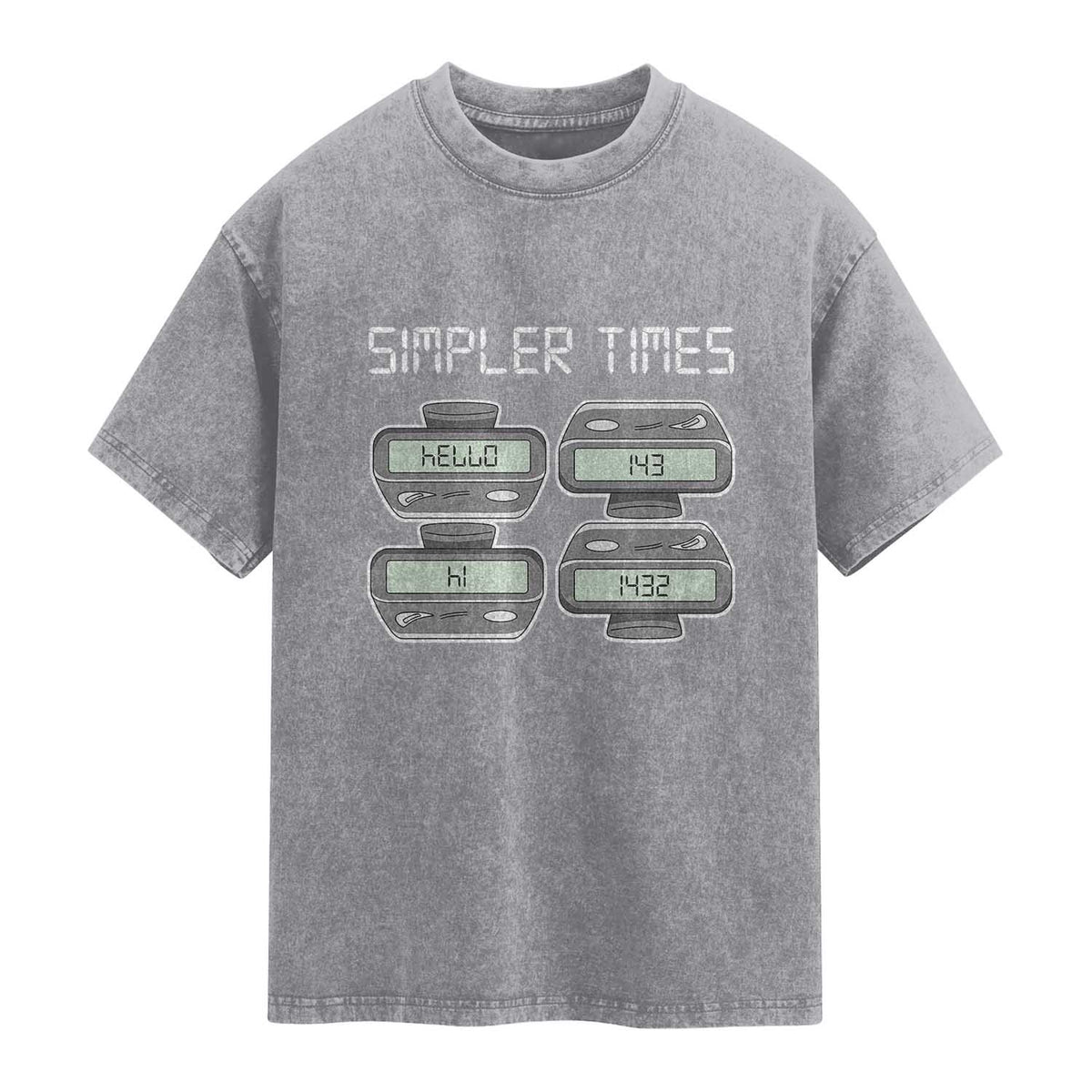 Simpler Times Retro Pager Code Nostalgia 90s Washed Cotton T-Shirt 07734 143 14 1432 Vintage Beeper Graphic