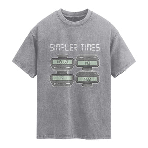 Simpler Times Retro Pager Code Nostalgia 90s Washed Cotton T-Shirt 07734 143 14 1432 Vintage Beeper Graphic