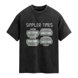 Simpler Times Retro Pager Code Nostalgia 90s Washed Cotton T-Shirt 07734 143 14 1432 Vintage Beeper Graphic