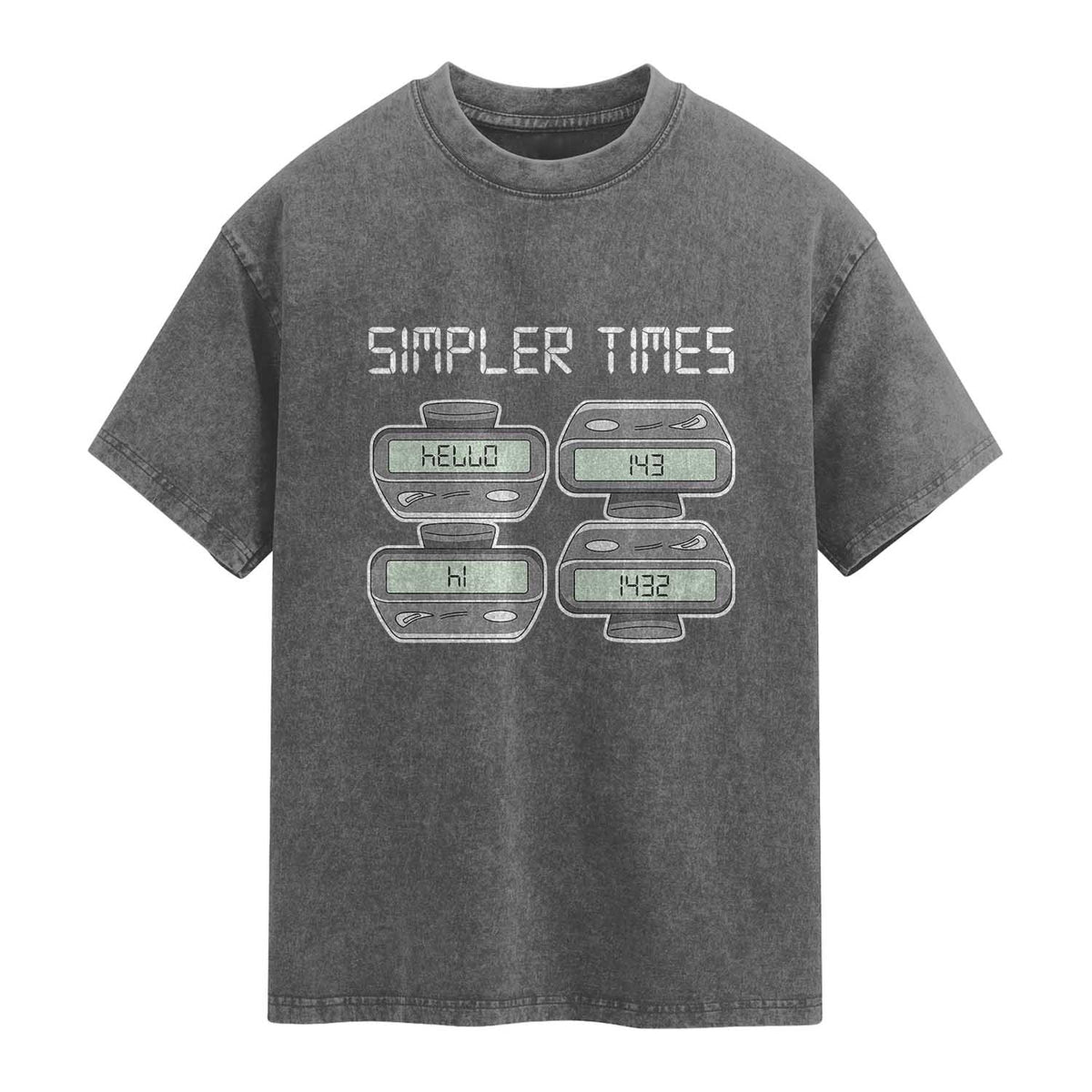 Simpler Times Retro Pager Code Nostalgia 90s Washed Cotton T-Shirt 07734 143 14 1432 Vintage Beeper Graphic