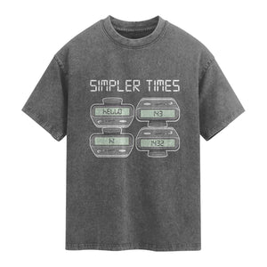 Simpler Times Retro Pager Code Nostalgia 90s Washed Cotton T-Shirt 07734 143 14 1432 Vintage Beeper Graphic