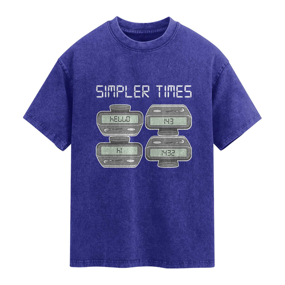 Simpler Times Retro Pager Code Nostalgia 90s Washed Cotton T-Shirt 07734 143 14 1432 Vintage Beeper Graphic