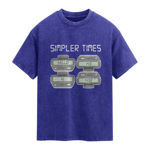 Simpler Times Retro Pager Code Nostalgia 90s Washed Cotton T-Shirt 07734 143 14 1432 Vintage Beeper Graphic