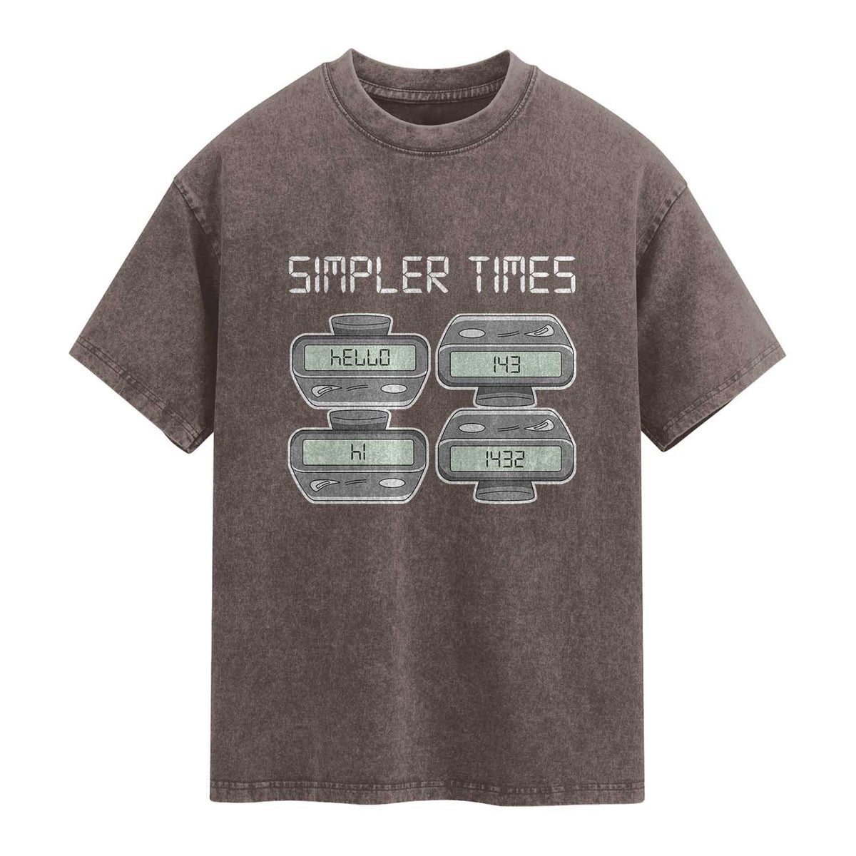 Simpler Times Retro Pager Code Nostalgia 90s Washed Cotton T-Shirt 07734 143 14 1432 Vintage Beeper Graphic