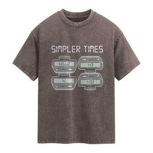 Simpler Times Retro Pager Code Nostalgia 90s Washed Cotton T-Shirt 07734 143 14 1432 Vintage Beeper Graphic