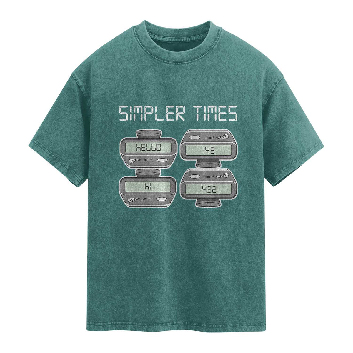 Simpler Times Retro Pager Code Nostalgia 90s Washed Cotton T-Shirt 07734 143 14 1432 Vintage Beeper Graphic