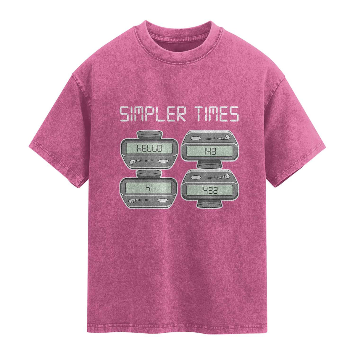 Simpler Times Retro Pager Code Nostalgia 90s Washed Cotton T-Shirt 07734 143 14 1432 Vintage Beeper Graphic