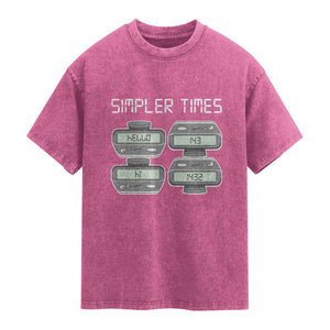 Simpler Times Retro Pager Code Nostalgia 90s Washed Cotton T-Shirt 07734 143 14 1432 Vintage Beeper Graphic