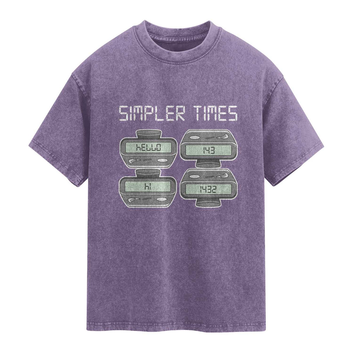 Simpler Times Retro Pager Code Nostalgia 90s Washed Cotton T-Shirt 07734 143 14 1432 Vintage Beeper Graphic