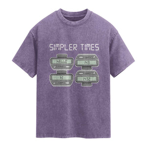 Simpler Times Retro Pager Code Nostalgia 90s Washed Cotton T-Shirt 07734 143 14 1432 Vintage Beeper Graphic